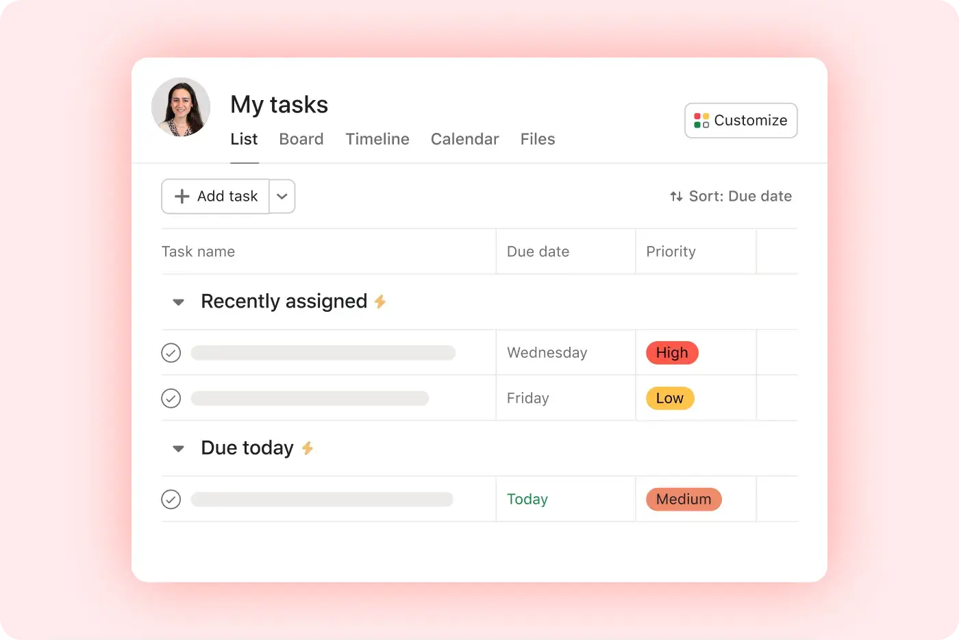 Asana My Tasks with automations running, the kind of clean setup we build together